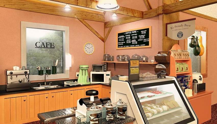 3D Starbucks Coffee Interior, Gloria ...pinterest, 커피숍 애니메이션 HD 월페이퍼