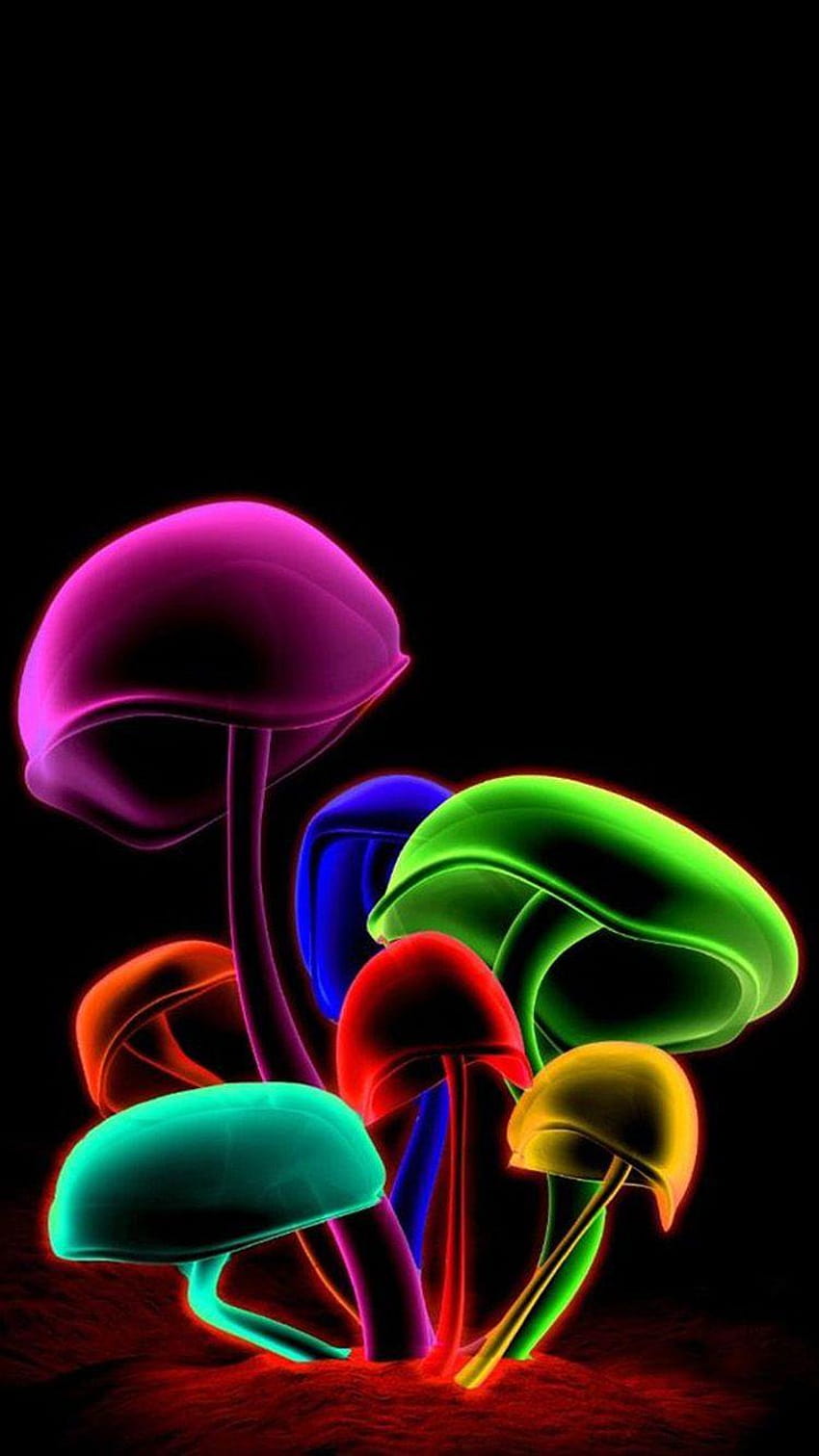 3D color mushrooms iPhone 8, colores neon HD phone wallpaper