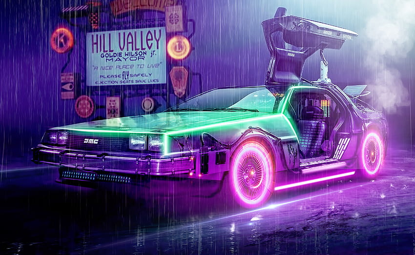 Mobile wallpaper Sunset Car Neon Artistic Synthwave Delorean Retro  Wave 1410351 download the picture for free