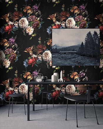 Dark Floral Flower Arrangement Wallpaper Mural | Hovia CA