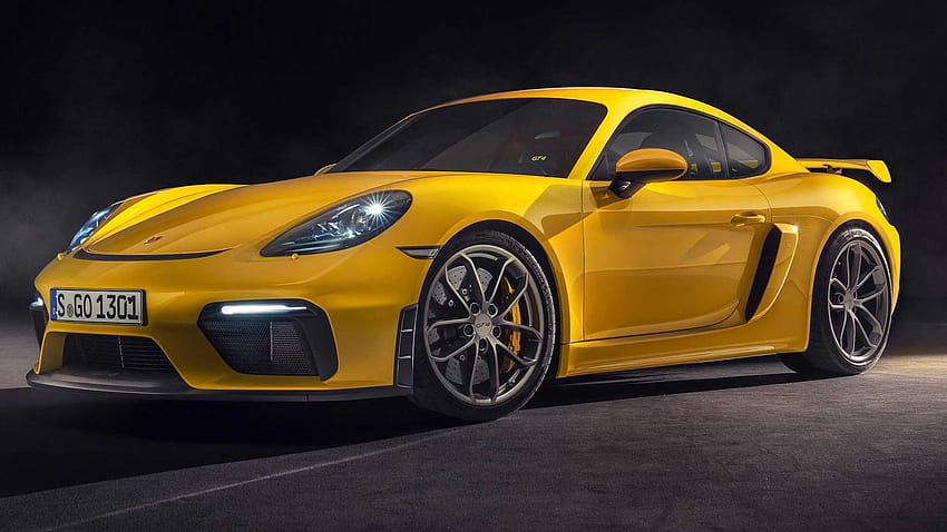 Porsche sagt Future GT, 2019 gelber Porsche 718 Cayman GT4 Sportwagen HD-Hintergrundbild