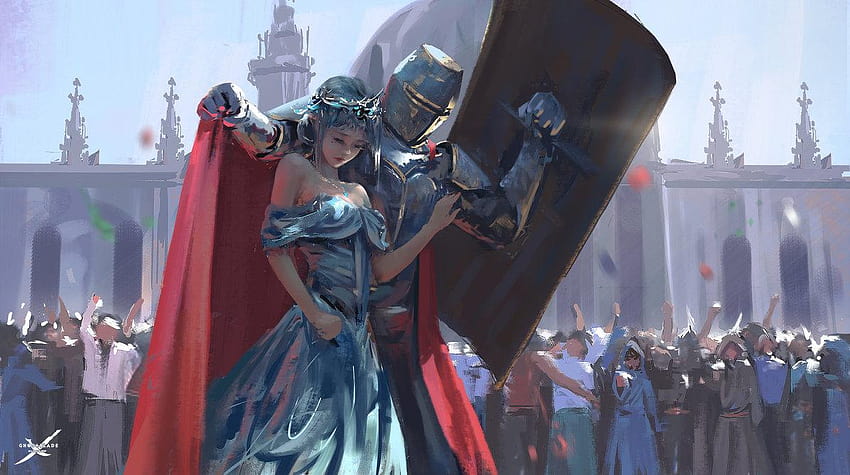 Knight Protecting Princess, średniowieczna księżniczka Tapeta HD