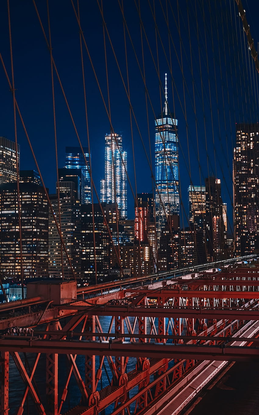 1200x1920 Ponte di Brooklyn, New York, Notte, Grattacieli, Edifici, Luci per Asus Transformer, Asus Nexus 7, Amazon Kindle Fire 8.9, telefono notturno di New York Sfondo del telefono HD