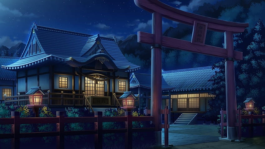 Anime 1500x844 anime torii artwork house lantern fence lights night 아시아 건축, 일본 애니메이션 밤 HD 월페이퍼