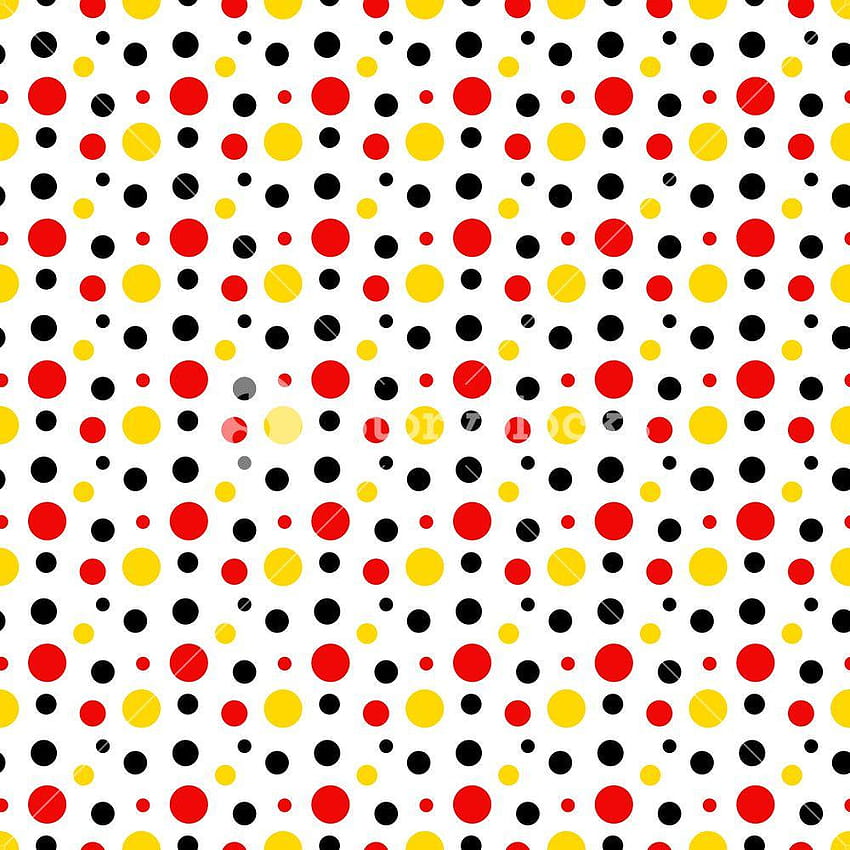 Mickymaus-Muster aus roten, schwarzen und gelben Tupfen auf einem weißen Mickymaus-Hintergrund HD-Handy-Hintergrundbild