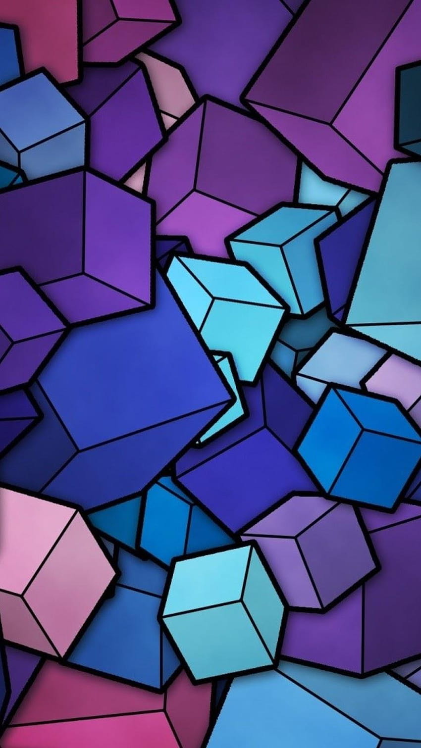 Android Abstract Blue Cyan Purple Cubes ลูกบาศก์นามธรรม วอลล์เปเปอร์โทรศัพท์ HD