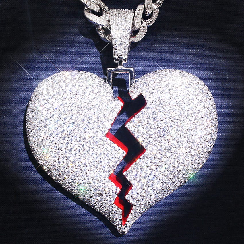 Sterling Silver Broken Heart Custom Bling Pendant Only, broken heart chain HD phone wallpaper