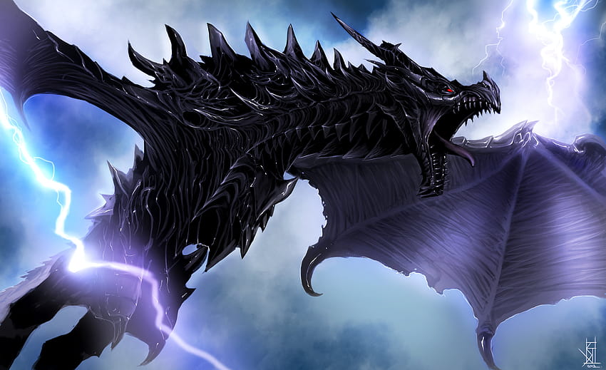 Skyrim Dragon, Alduin, Creative Graphics, skyrim czerwony smok Tapeta HD