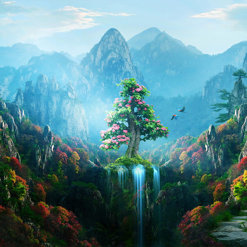 2048x2048 봄 가을 다채로운 자연 마법의 숲 아이패드 에어, 배경 및 봄 애니메이션 HD 전화 배경 화면