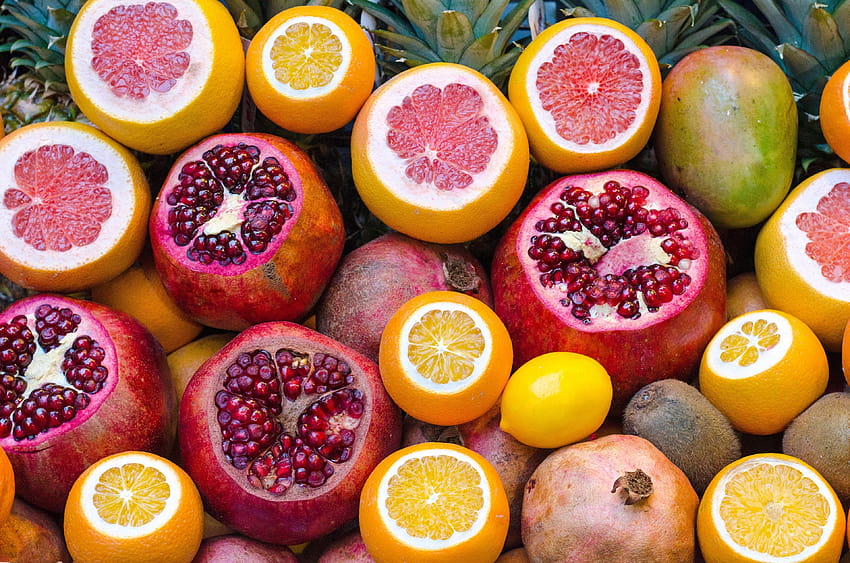 ID: 216678 / mango grapefruit pomegranate and tropical fruit sliced open, of fruits, pomegranate fruit slice HD wallpaper