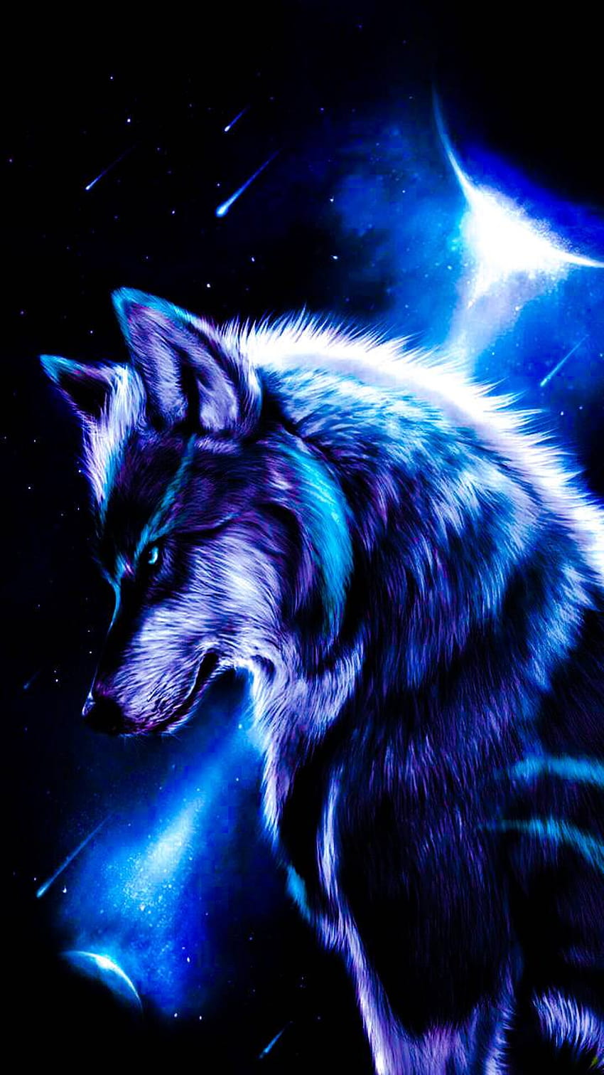 Lobo azul neón, lobo azul genial fondo de pantalla del teléfono