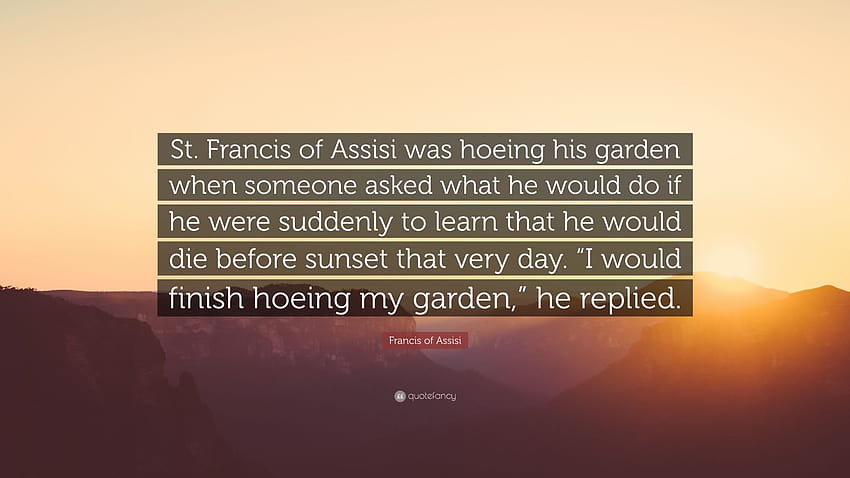 Francis of Assisi Quote: “St. Francis of Assisi was hoeing his garden when someone asked what he would do if he were suddenly to learn that he wou...” HD wallpaper