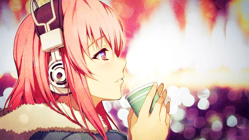 Anime / Manga Plein, seul café anime girl Fond d'écran HD