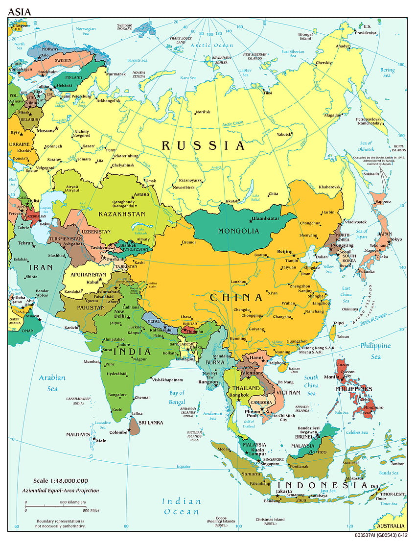 Wielkoskalowa mapa polityczna Azji – 2012, polityczna mapa Azji Tapeta na telefon HD