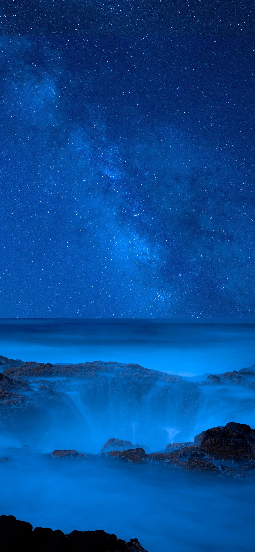 Thor's Well , Oregon, USA, Pejzaż morski, Błękitne niebo, W nocy, Natura, iphone 13 nocne niebo Tapeta na telefon HD