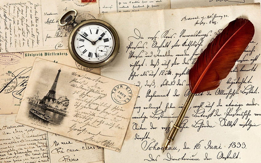 1680x1050 vintage, old paper, pen, watch, writing, stamp, writings HD wallpaper