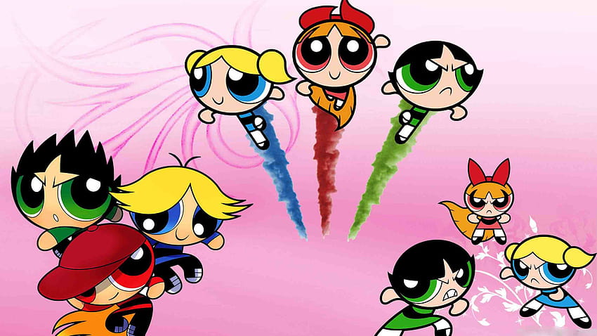 Las chicas superpoderosas Blossom, Bubbles y Buttercup están volando alto Anime, chicas superpoderosas de anime fondo de pantalla
