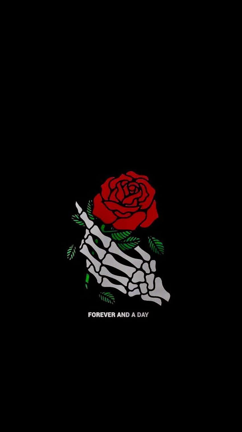 forever and a day rose skeleton black aesthetic tumblr, black day HD phone wallpaper