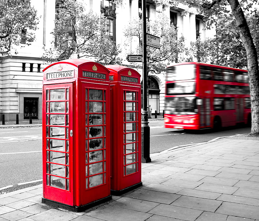 Телефонна кабина на улица Лондон 50902 HD тапет