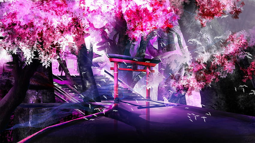 Anime Pink Tree, paisaje de flor de cerezo de anime fondo de pantalla