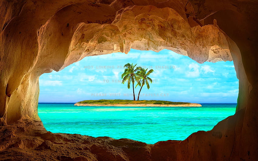 vista da caverna do mar da palmeira da natureza da ilha papel de parede HD