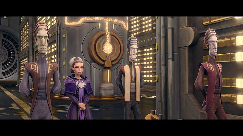 Senator Amidala is taken through the Intergalactic Banking Clan's vaults on Scipio HD wallpaper