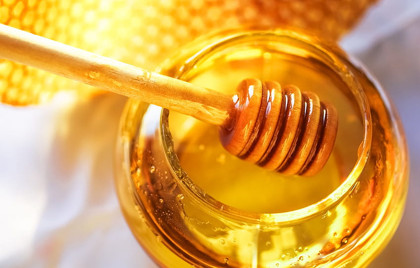 cell, honey, spoon, Bank, honey, jar , section еда HD wallpaper