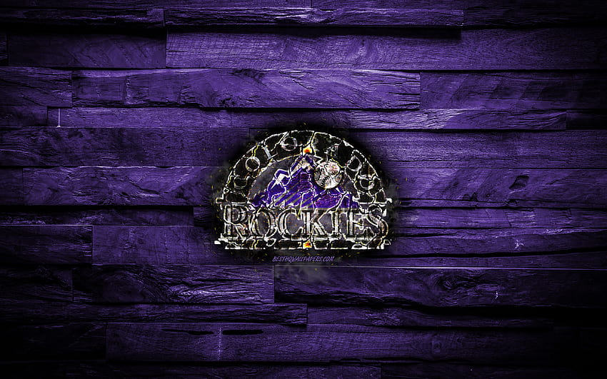 Colorado Rockies, scorched logo, MLB, violet wooden background, american baseball team, The Rox, grunge, baseball, Colorado Rockies logo, fire texture, USA with resolution 3840x2400. High Quality, mlb rockies HD wallpaper