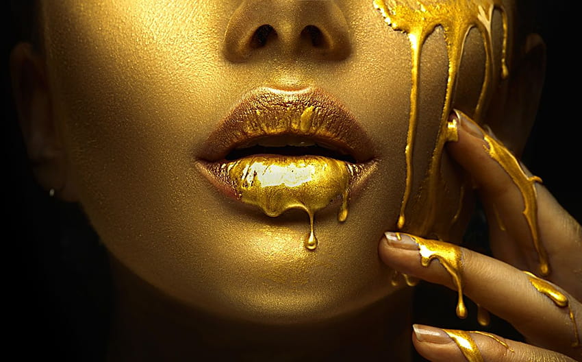 Makeup Face Girls Gold color Lips, gold woman HD wallpaper