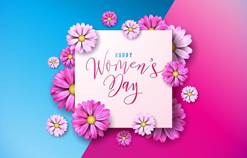 flowers, happy, pink background, March 8, pink, flowers, 8 march womens day HD wallpaper