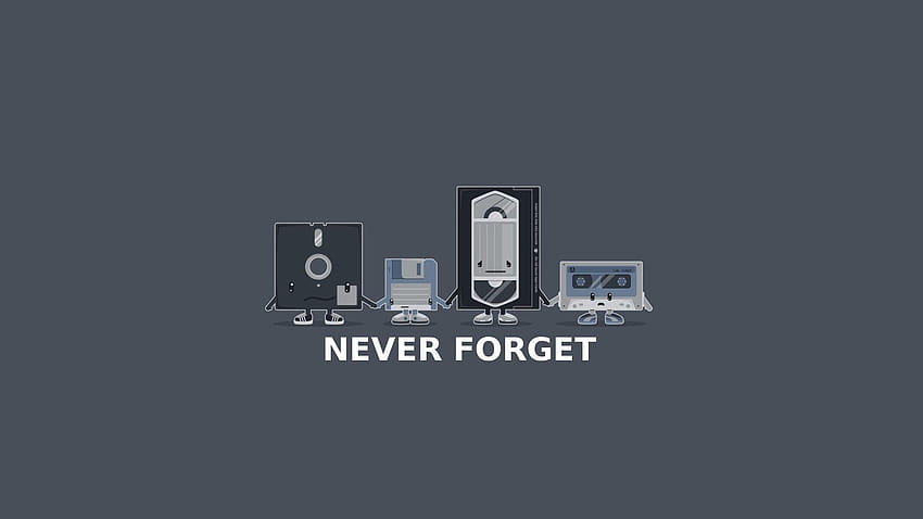 text, cassette, never forget, floppy disks, grey background, vhs HD wallpaper