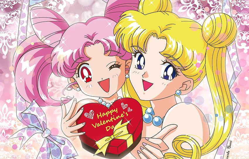 cukierki, serca, Bishoujo Senshi Sailor Moon, Chibiusa, Walentynki, Tsukino Usagi , sekcja арт, chibiusa tsukino Tapeta HD