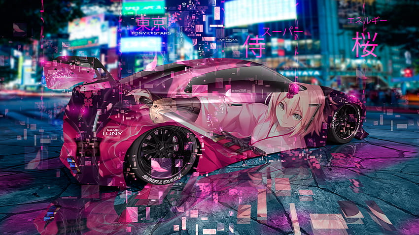 NISSAN GTR R35 JDM LIBERTY WALK SUPER SAMURAI GIRL TOKYO NIGHT CITY SAKURA ENERGY TONYSOUL ART CAR 2019, jdm tokyo HD-Hintergrundbild