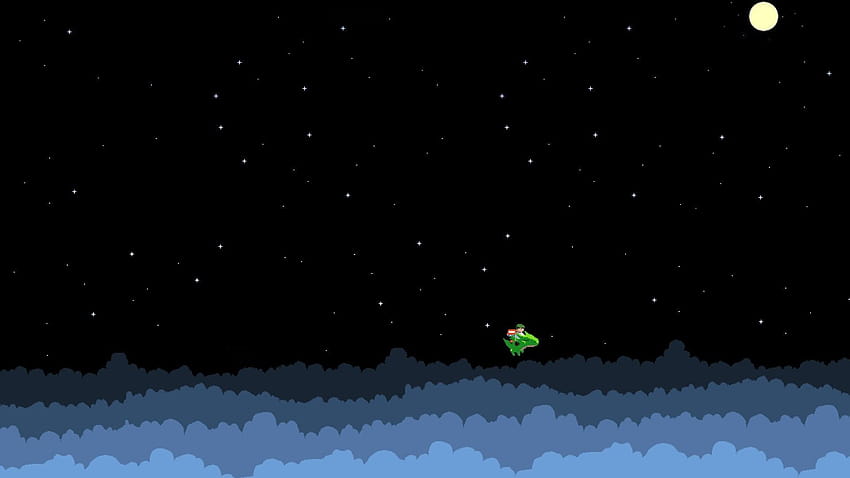 green dinosaur up on clouds illustration pixel art video games in 2020, pixel space HD wallpaper