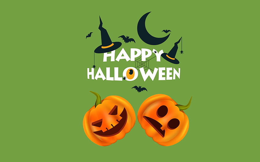 5 Scary Halloween 2018, Hintergründe, Kürbisse, Hexen, Spinnennetz, Fledermäuse und Geister, Kürbis Happy Halloween HD-Hintergrundbild