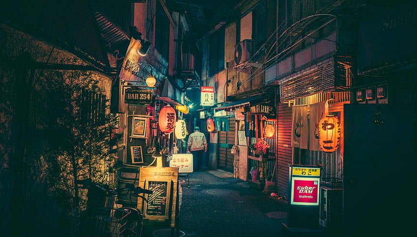 Miasto, miasteczko, droga, miejska, ulica przeskalowana przez Ze Robot, cyberpunk japonia Tapeta HD