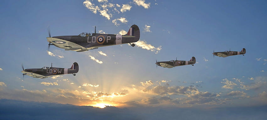 niebo supermarine spitfire uk myśliwce chmury promienie słońca ww2 Tapeta HD