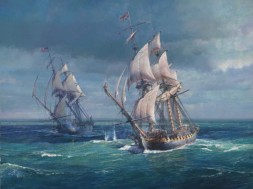 Maarten Platje、USS コンスティテューション vs HMS ゲリエール 高画質の壁紙