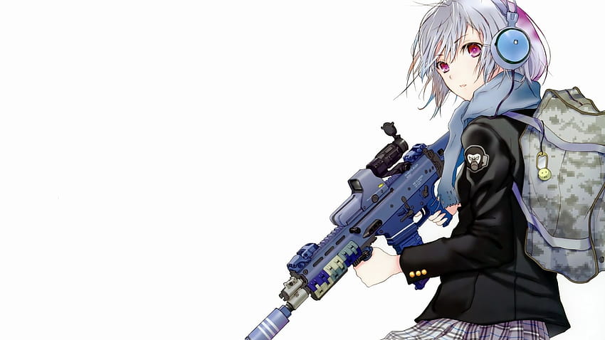 anime, Military, Headphones, Backpacks, School Uniform, White Hair, military uniform girl anime HD wallpaper