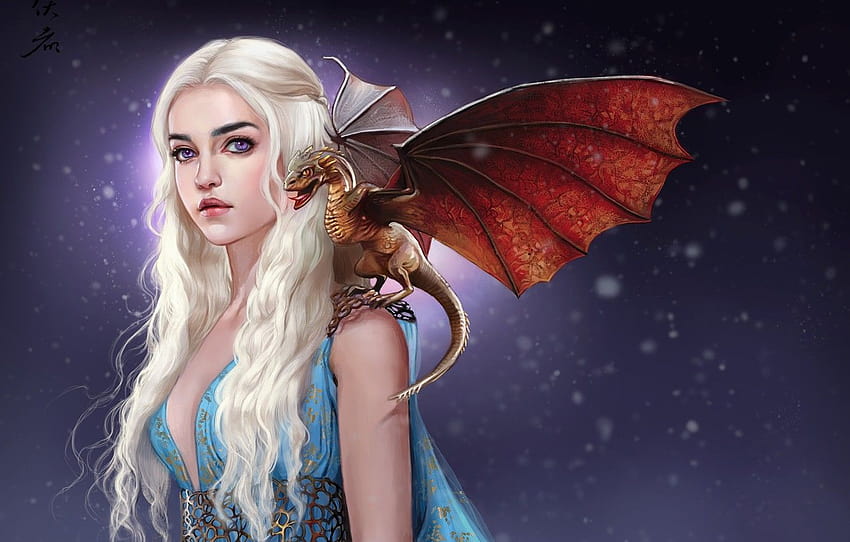 kız, ejderha, sanat, beyaz saç, Buz ve Ateşin Şarkısı, Game Of Thrones, Buz ve Ateşin Şarkısı, Game of Thrones, Daenerys Targaryen , bölüm фантастика, game of thrones kadınlar HD duvar kağıdı