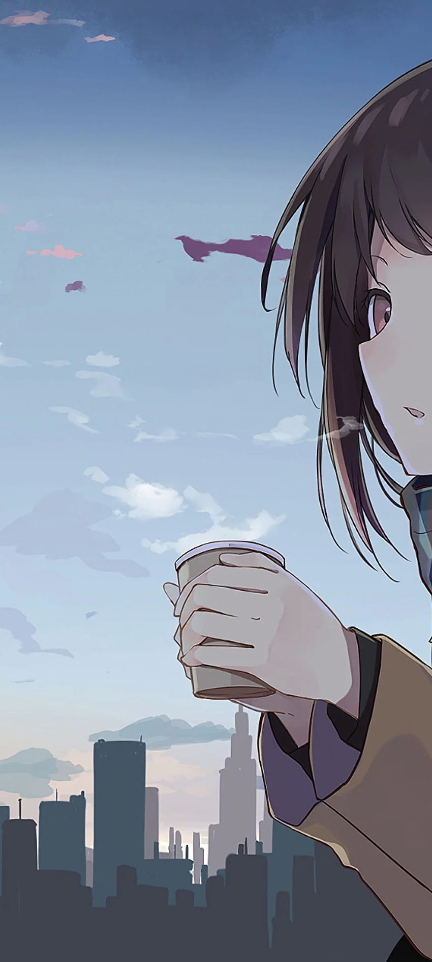1080x2400 Anime Girl Holding Tea นอกความละเอียด 1080x2400 , Anime , and Backgrounds วอลล์เปเปอร์โทรศัพท์ HD