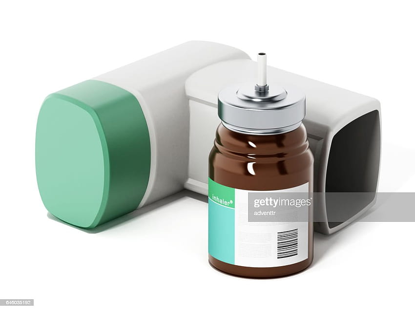 Inhalador de asma verde y botella de medicina Diseño de producto genérico Alto fondo de pantalla