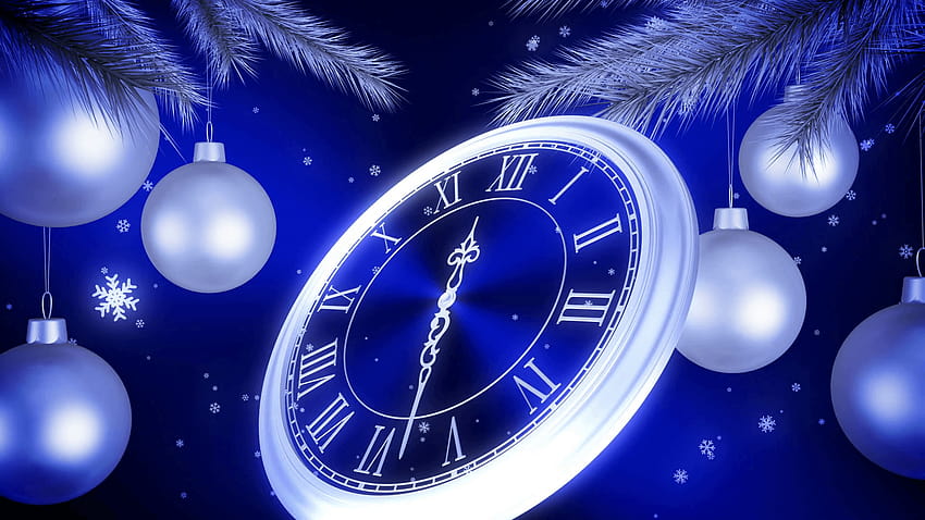 Сребърен новогодишен часовник с обратно броене на син фон. 3D анимация., обратно броене за нова година HD тапет