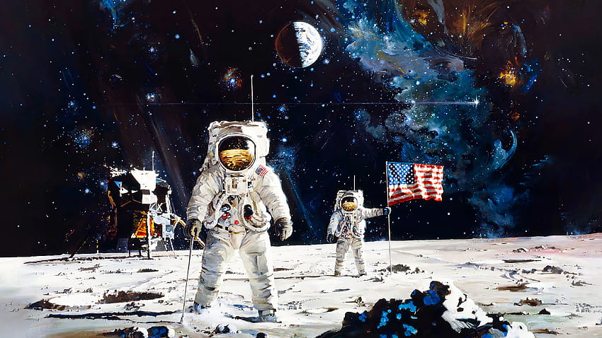 First Men on the Moon by Robert McCall, man on the moon HD wallpaper |  Pxfuel