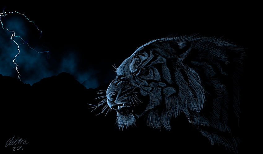 Gatos Tigres Pintura Animales tigre fantasía relámpago tormenta oscuro, tigre oscuro fondo de pantalla