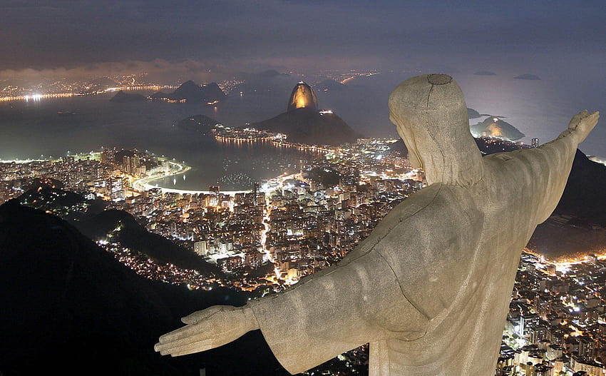 Cristo Redentor, Río de Janeiro, paisaje urbano, noche, estatua, viaje a Río de Janeiro fondo de pantalla