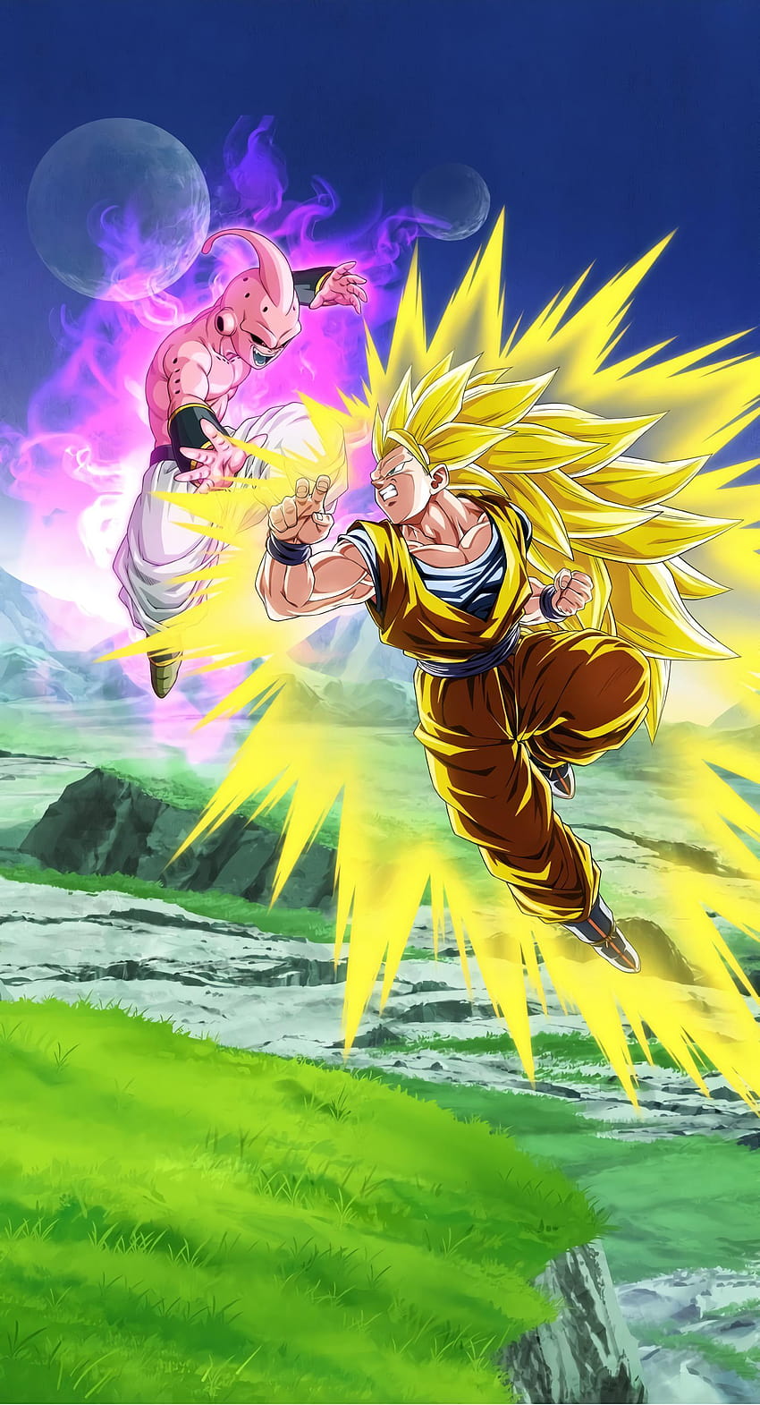 SSJ3 Goku vs Kid Buu 타이틀 화면 ...aiktry HD 전화 배경 화면