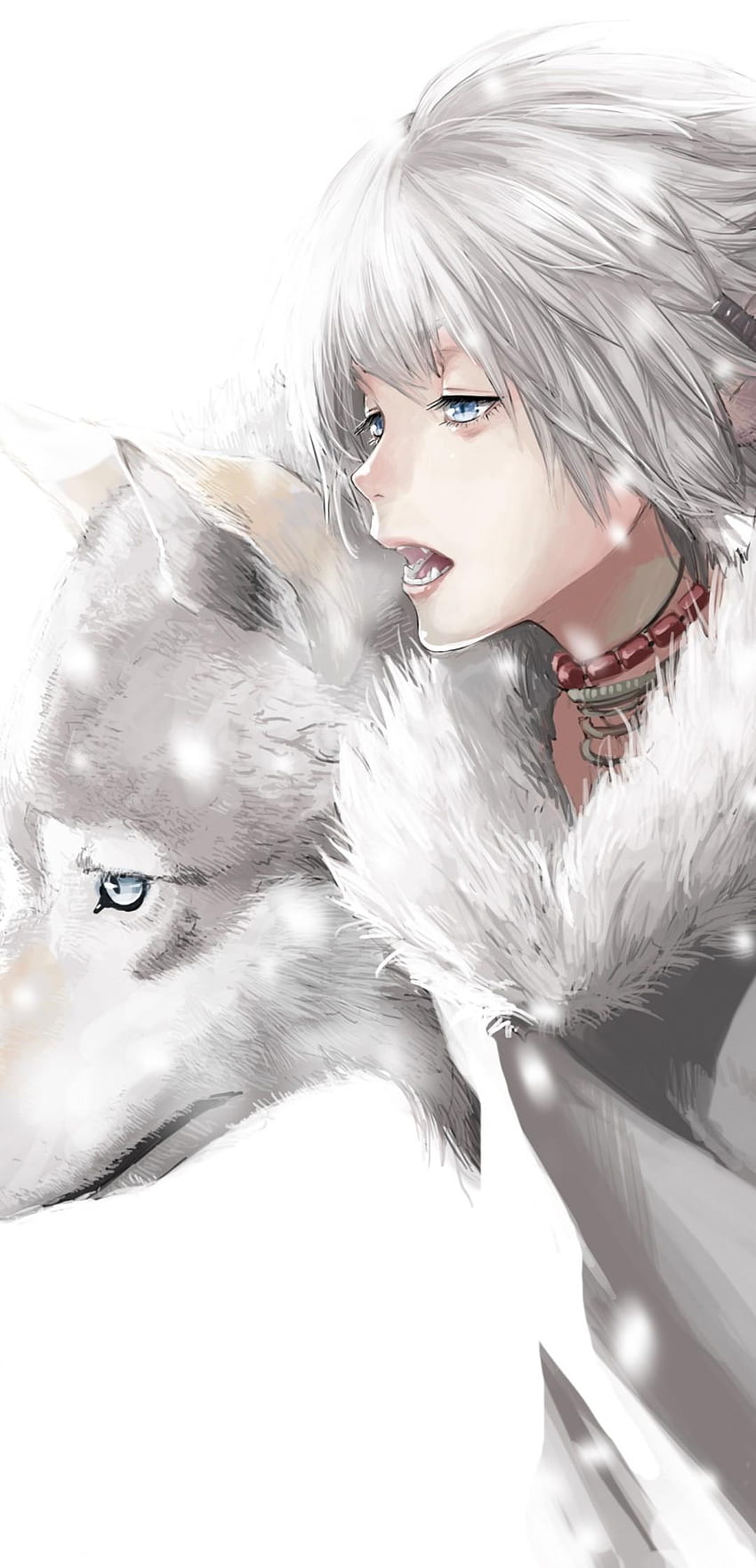 1080x2240 Anime Junge, Wolf, Tierohren, Graues Haar, Pelzig, Junge Anime Wolf HD-Handy-Hintergrundbild