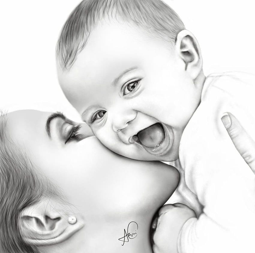 ペインティングバレーで母と赤ちゃんの絵、母と子の絵 高画質の壁紙