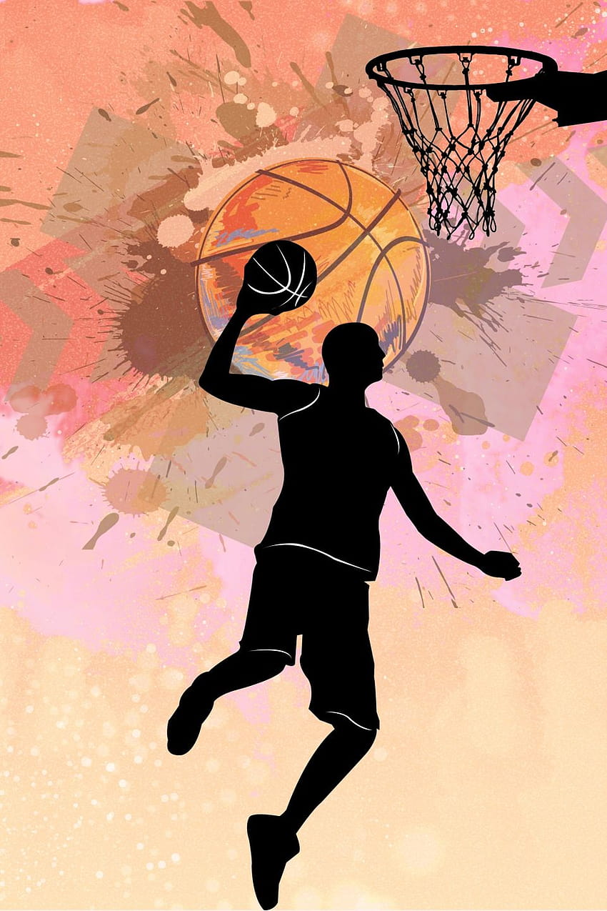 Ръчно нарисуван баскетболен спорт H5 фон, ръчно нарисуван, баскетбол, ретро баскетбол HD тапет за телефон
